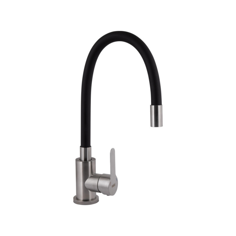 Змішувач для кухні Brinex Pure 015F3 із гнучким виливом Nickel/Black Змішувач для кухні Brinex Pure 015F3 із гнучким виливом Nickel/Black