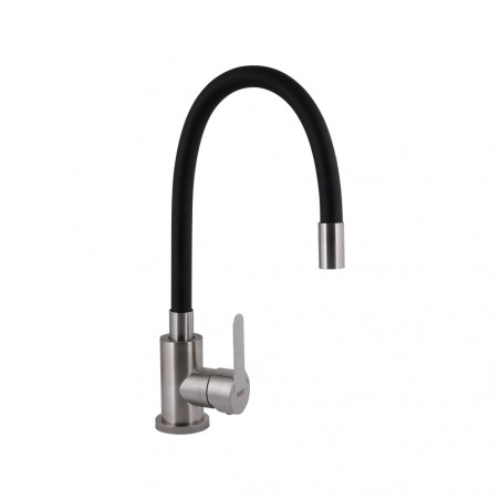 Змішувач для кухні Brinex Pure 015F3 із гнучким виливом Nickel/Black