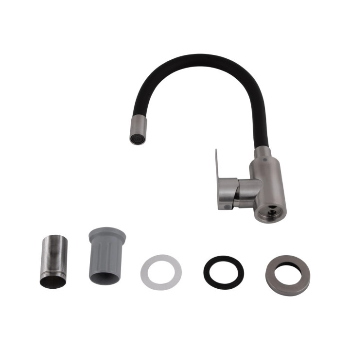 Змішувач для кухні Brinex Pure 015F3 із гнучким виливом Nickel/Black