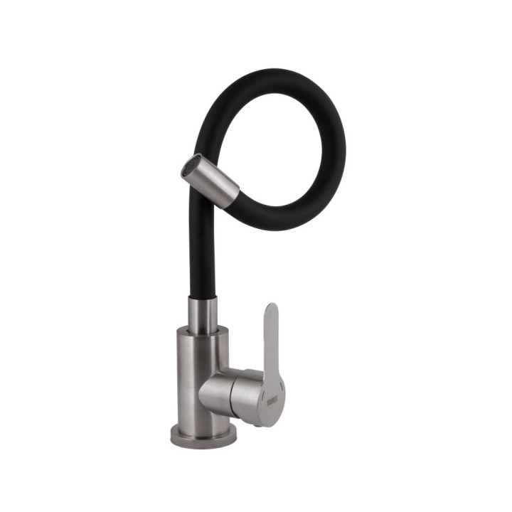 Змішувач для кухні Brinex Pure 015F3 із гнучким виливом Nickel/Black