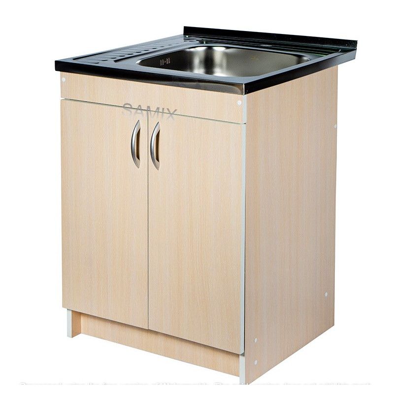 Комплект: Тумба 60 Дуб Молочний + Мийка 60х50 0.6 мм (Права) + Євросифон | Samix Комплект: Тумба 60 Дуб Молочний + Мийка 60х50 0.6 мм (Права) + Євросифон | Samix