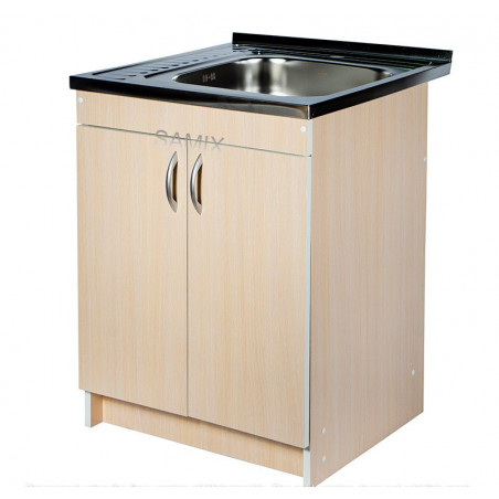 Комплект: Тумба 60 Дуб Молочний + Мийка 60х50 0.6 мм (Права) + Євросифон | Samix