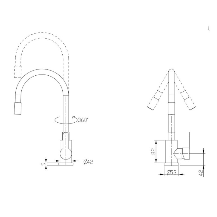 Змішувач для кухні Pure 015F3 GraphiteGrey (k35) з гнучким виливом Brinex