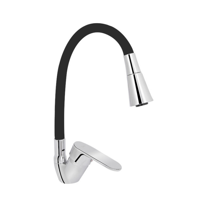 Змішувач для кухні Brinex Pure 015F3 із гнучким виливом Nickel/Black