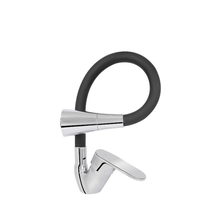 Змішувач для кухні Brinex Pure 015F3 із гнучким виливом Nickel/Black