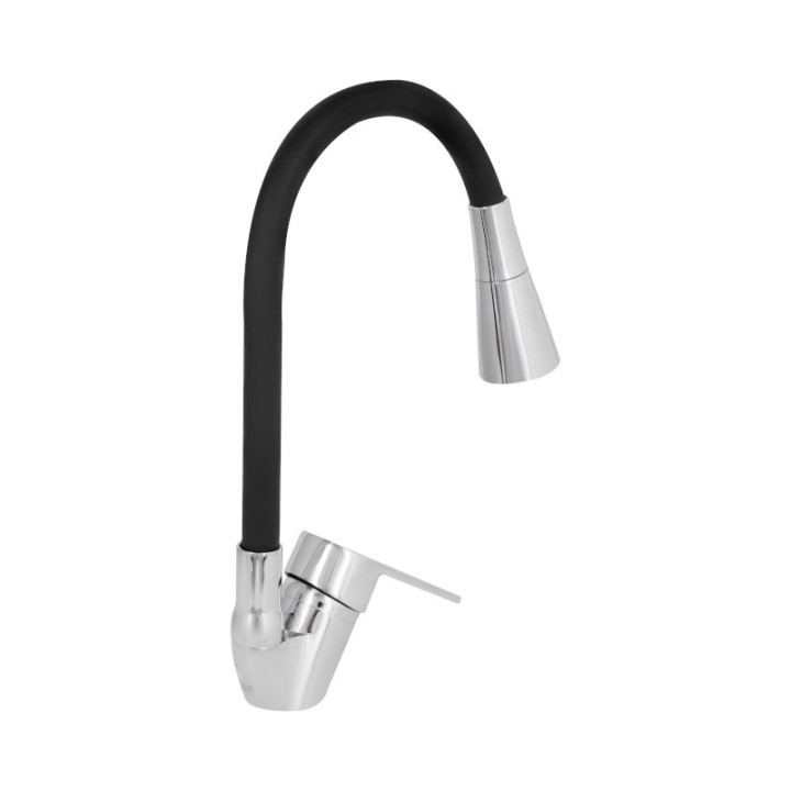 Змішувач для кухні Brinex Pure 015F3 із гнучким виливом Nickel/Black