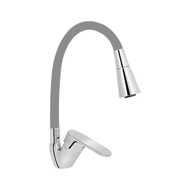 Змішувач для кухні Brinex Pure 015F3 із гнучким виливом Nickel/Black