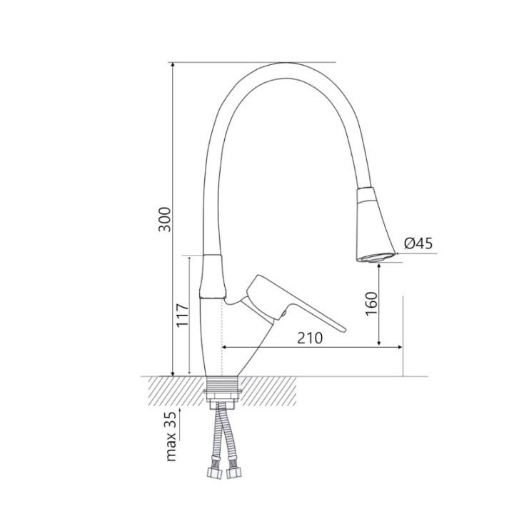 Змішувач для кухні Brinex Pure 015F3 із гнучким виливом Nickel/Black