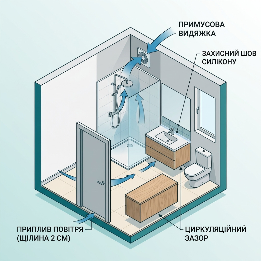 Схема циркуляції повітря та захисту меблів від грибка